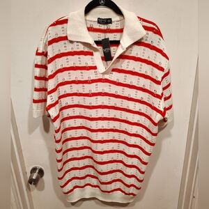 Boohoo Man NWT Red & White Oversized Crochet Knit Sweater Polo L Preppy Casual